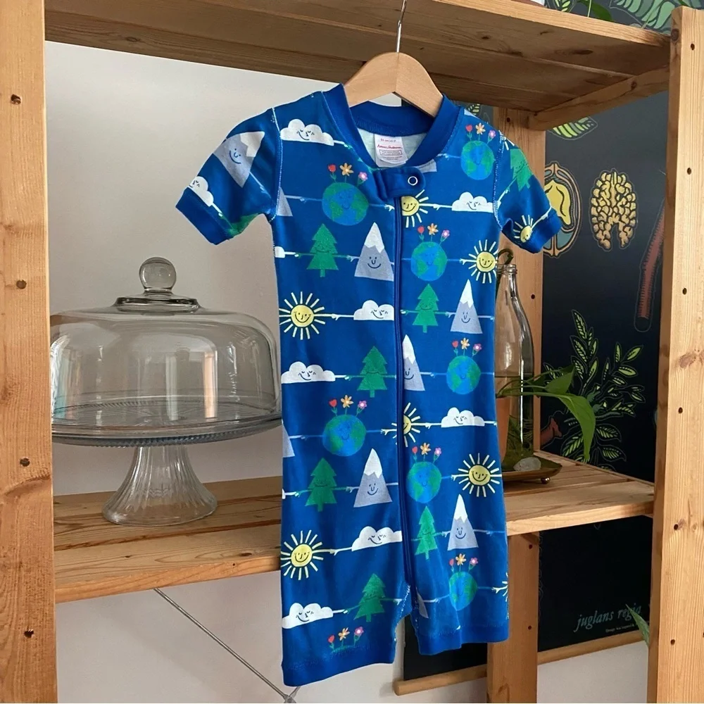 Hanna Andersson Blue Happy Planet Organic Cotton Shortie Sleeper 2t